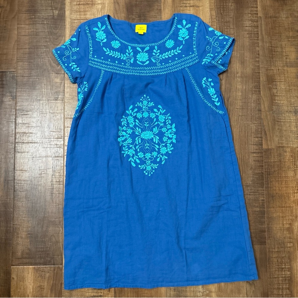 Roller Rabbit Embroidered Tunic Shift Mini Dress Size S  Blue White Boho lined